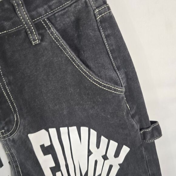 Mauv Studio Black Star Letter Graphic Cargo Jeans Size S - Picture 7 of 12